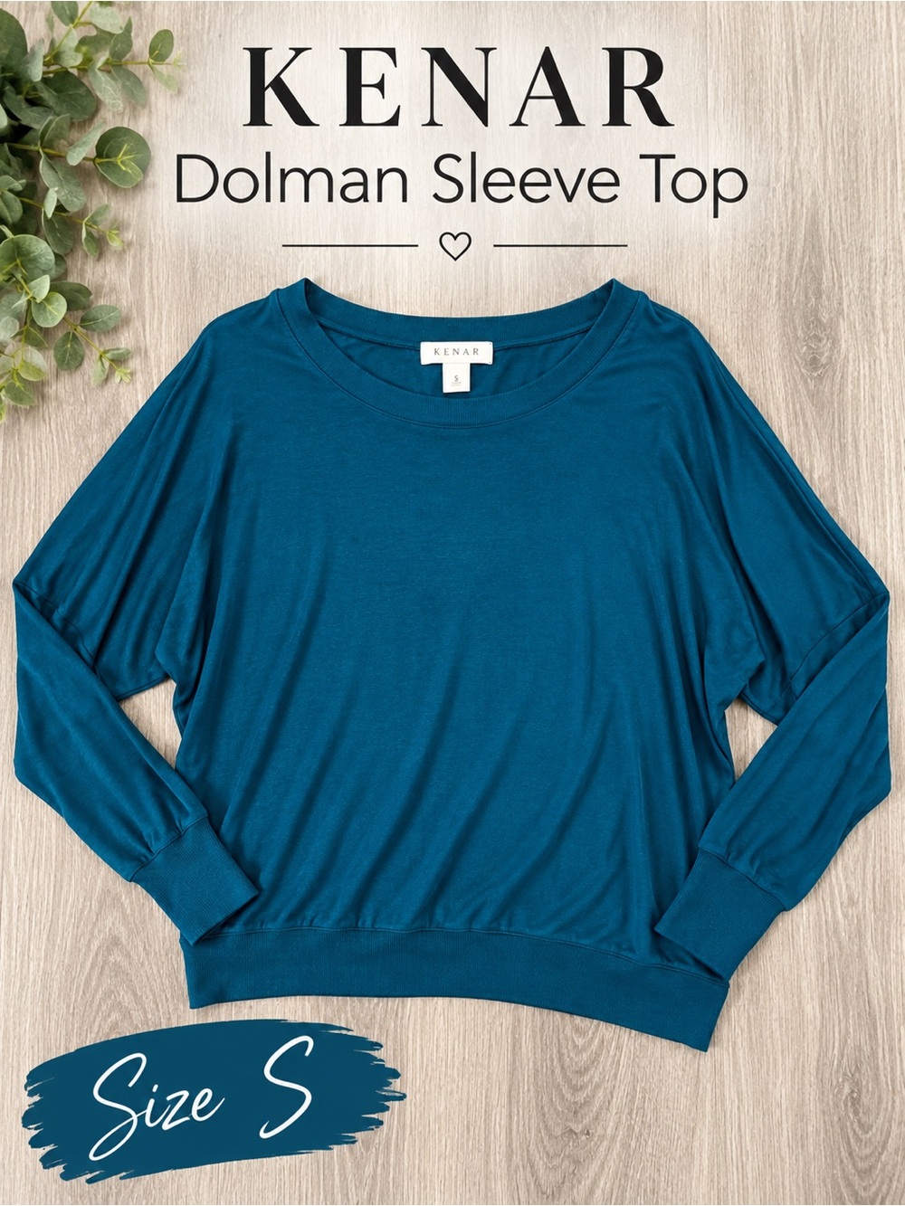 Kenar Teal Dolman Batwing Sleeve Top Women’s Small